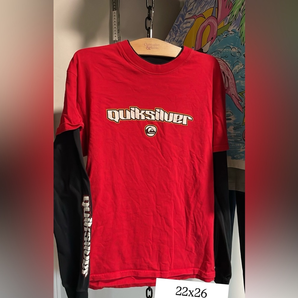 Vintage Quiksilver Y2K Red Layered Long Sleeve T-Shirt